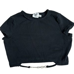 Princess Polly Ribbed Top with silver rhinestone hardware front Size US 6 Black